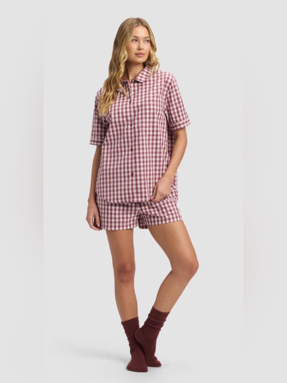 Cozy Earth Women’s Sutton Short Sleeve Pajama Set - Mulberry Gingham Size S NWOT
